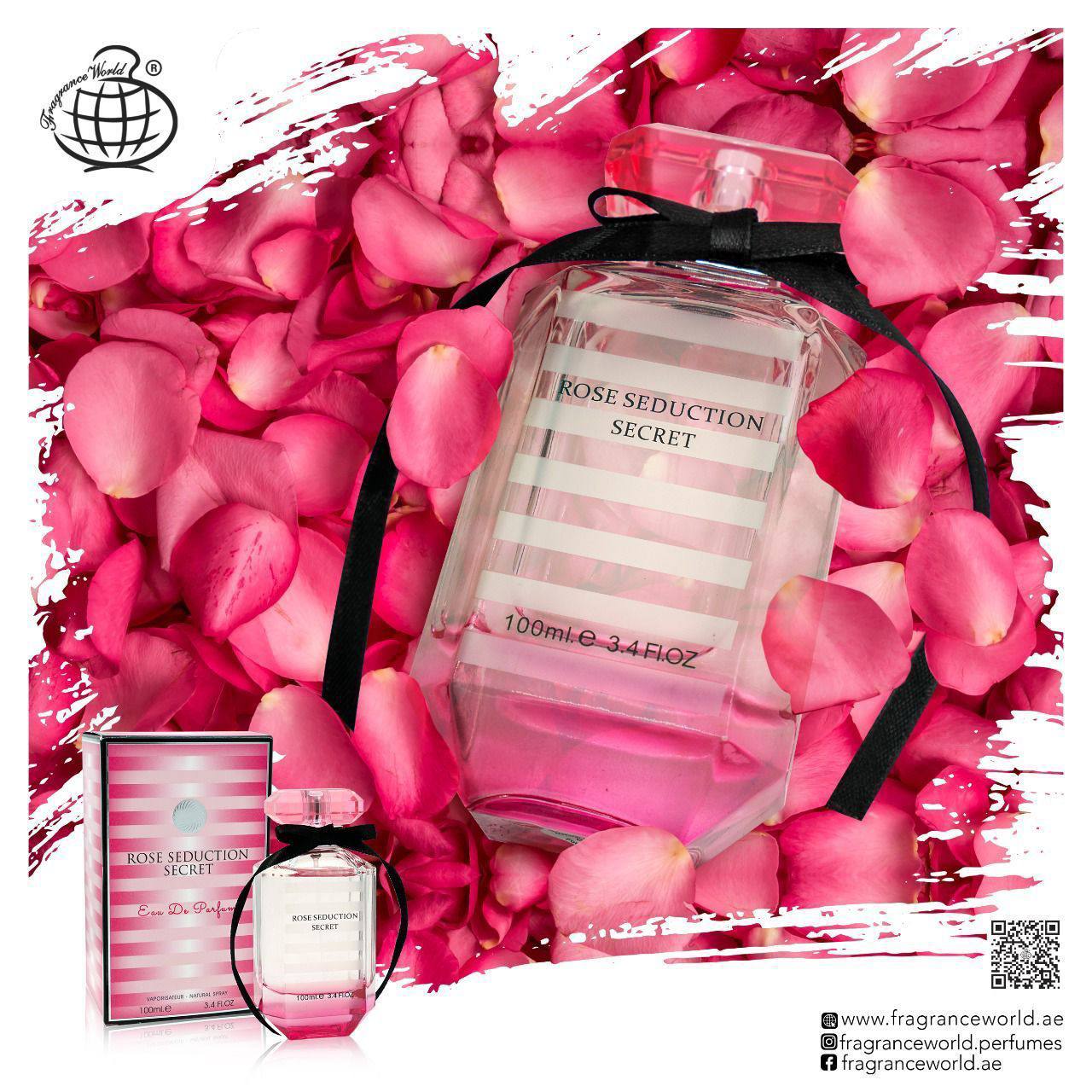 عطر و ادکلن زنانه فرگرانس ورد ویکتوریا سکرت بامب شل ( رز سدکشن سکرت ) Fragrance World Rose Seduction Secret حجم 100 میل