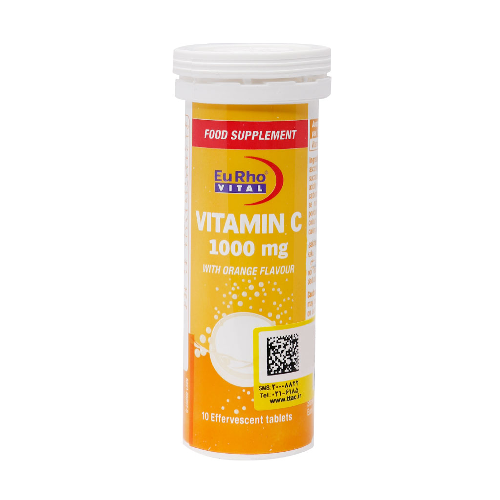 قرص جوشان ویتامین سی 1000 میلی گرم یوروویتال 10 عدد Eurho Vital Vitamin C 1000 mg 10 Effervescent Tablet