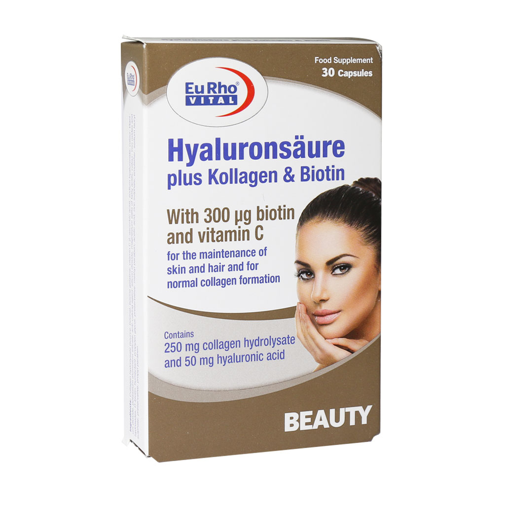 کپسول هیالورون سائور پلاس کلاژن و بیوتین یوروویتال 30 عدد Eurhovital Hyaluron Plus Kollagen And Biotin 30 Caps