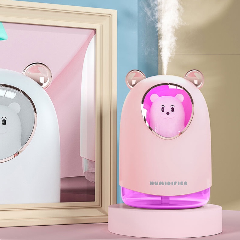 دستگاه بخور سرد عروسکی طرح خرس چراغ دار حجم 300 میل Mini Cute Portable Air Humidifier H₂O 300ml