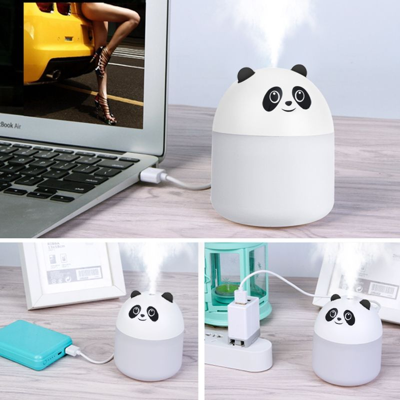 دستگاه بخور سرد مینی طرح پاندا چراغ دار حجم 250 میل Mini Cute Portable Air Humidifier H₂O 250ml