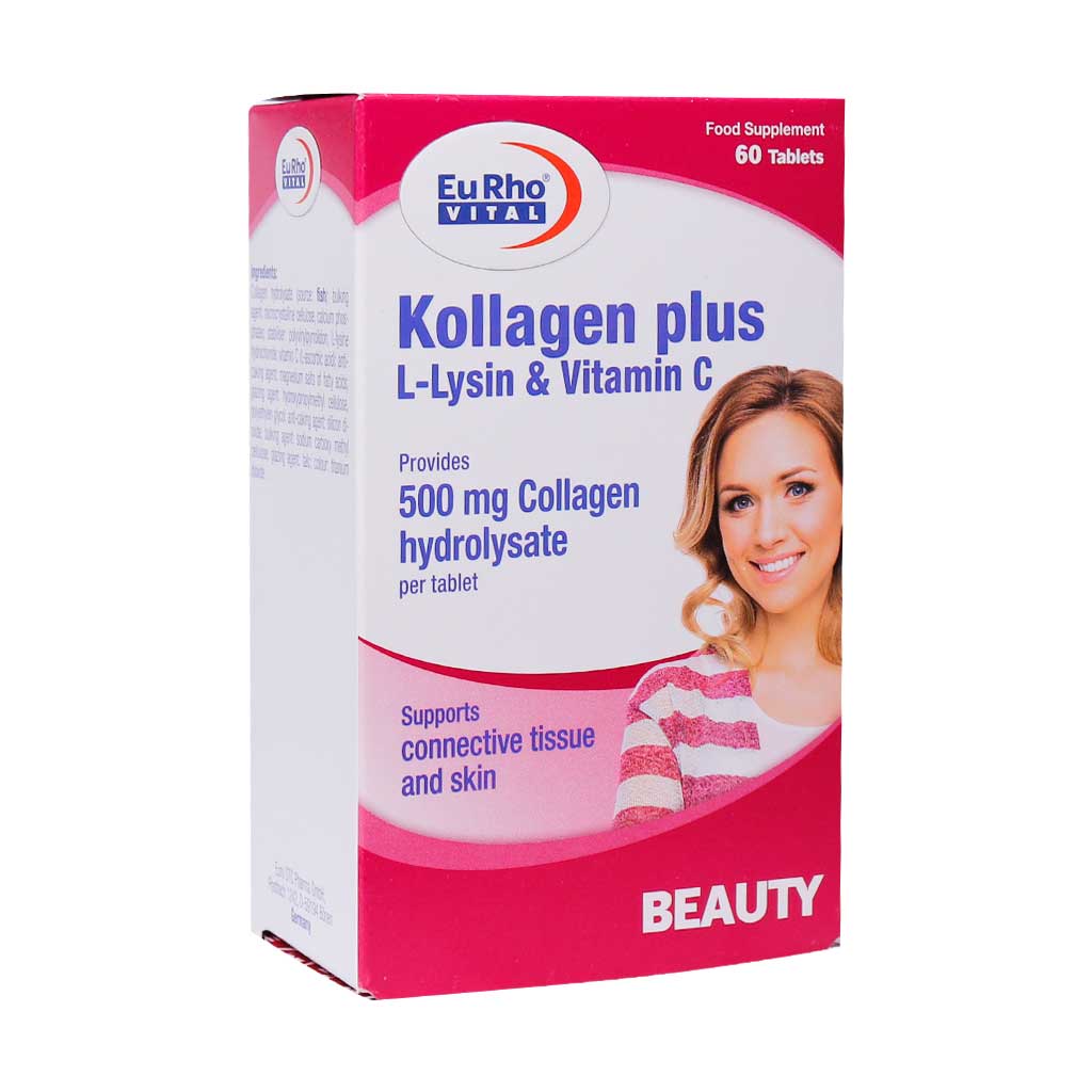 قرص کلاژن پلاس ال لیزین و ویتامین C یوروویتال 60 عدد EuRhoVital Kollagen plus Liysin and Vitamin C 60 tablets