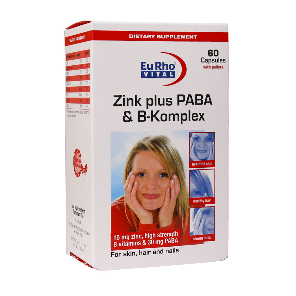 کپسول زینک پلاس پابا و ب کمپلکس یوروویتال 60 عدد Eutho Vital Zink Plus Paba And B Komplex 60 Caps