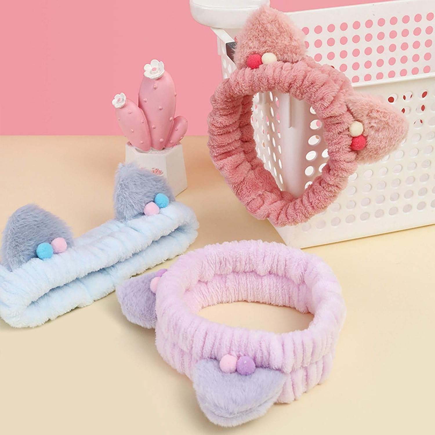 هدبند فانتزی حوله ای مدل گربه پشمالو خالدار Women Spa Head band Cat Model