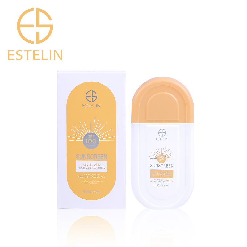 ضدآفتاب استلین رنگی ترمیم کننده و ضدپیری قوی مولتی دیفنس 100 گرم Estelin Sunscreen All-In-One Multi-Defense Tinted spf100 +++PA
