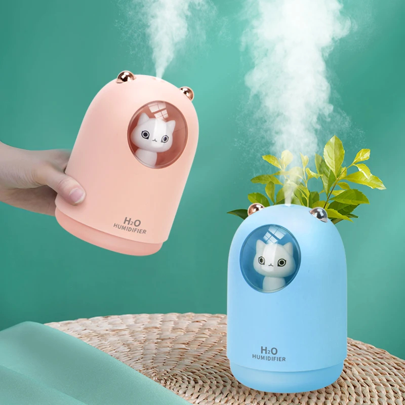 دستگاه بخور سرد مینی عروسکی طرح گربه چراغ دار  250 میل  Mini Cute Portable Air Humidifier H₂O 250 ml