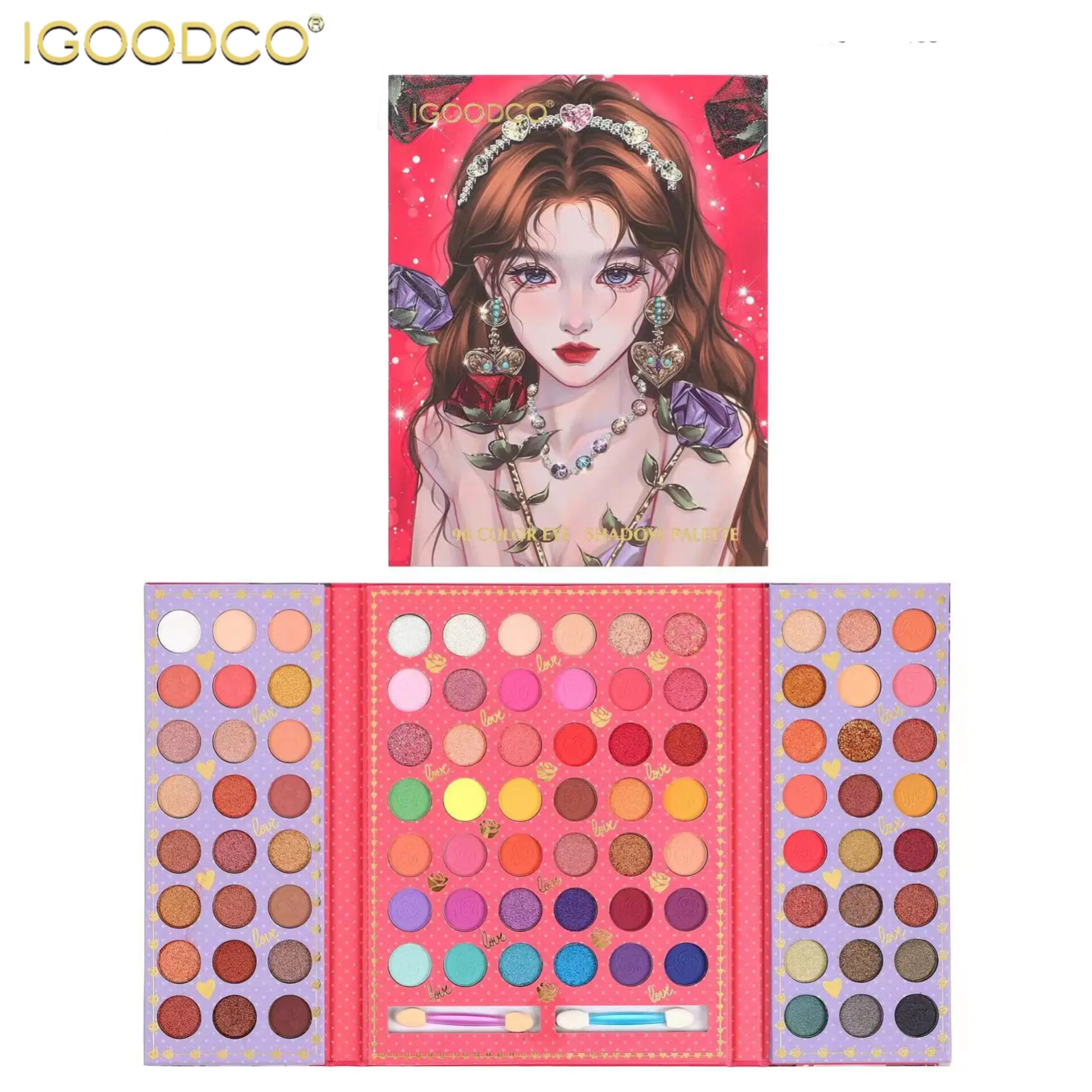 پالت سایه چشم آی گود کو 90 رنگ مدل پرنسس قرمز اورجینال IGOODCO 90 colors Eye Shadow Palette