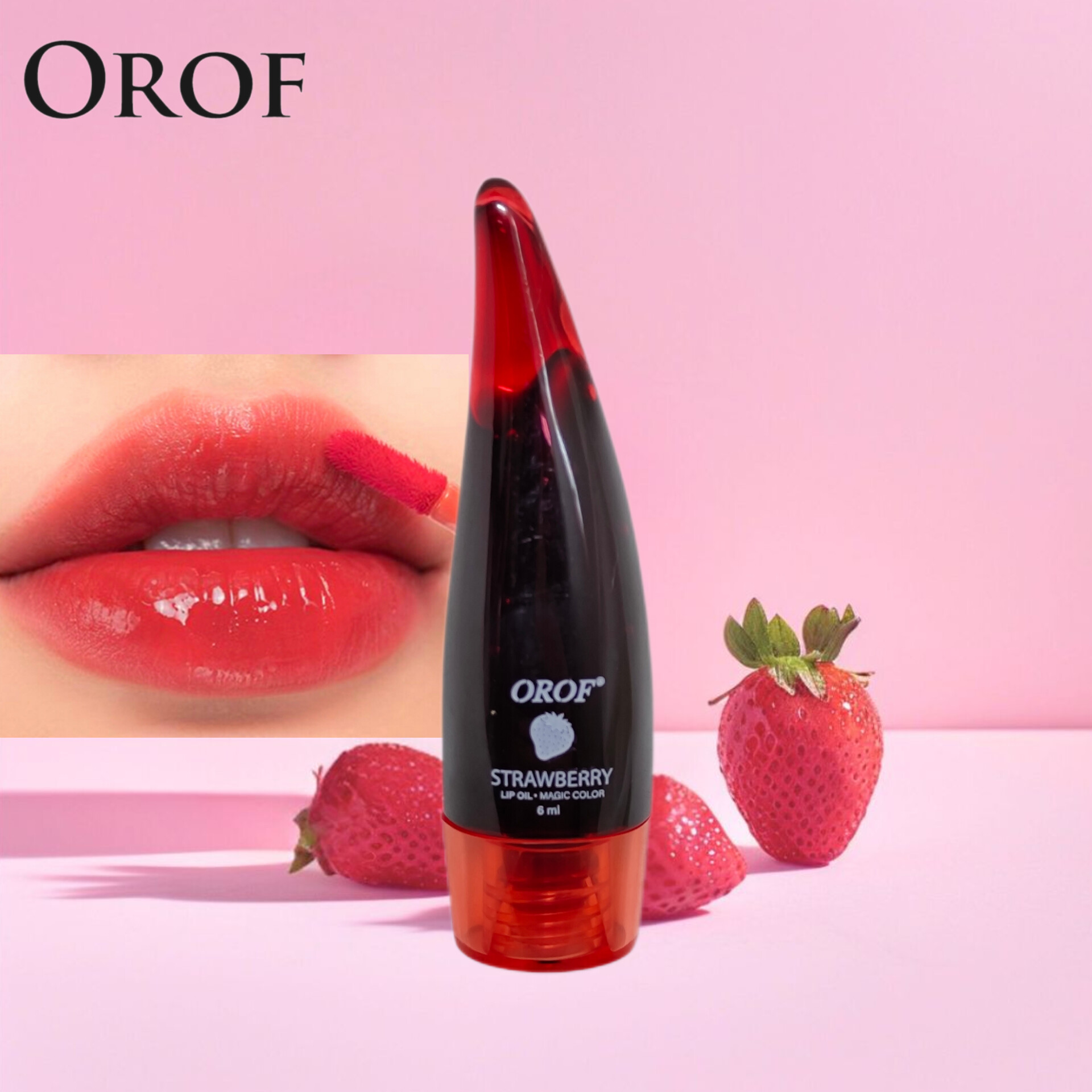 تینت لب اوروف توت فرنگی مدل شاخکی  OROF Strawberry Lip Tint