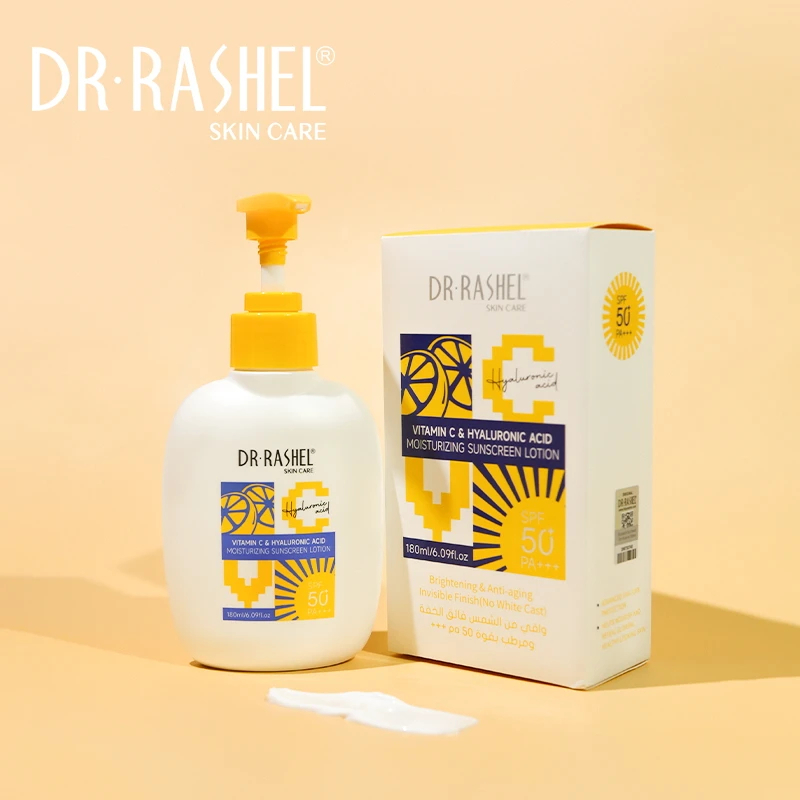 لوسیون ضدآفتاب ویتامین سی و هیالورونیک اسید دکتر راشل حجم180میل DR.RASHEL Vitamin C Sunscreen Lotion SPF50