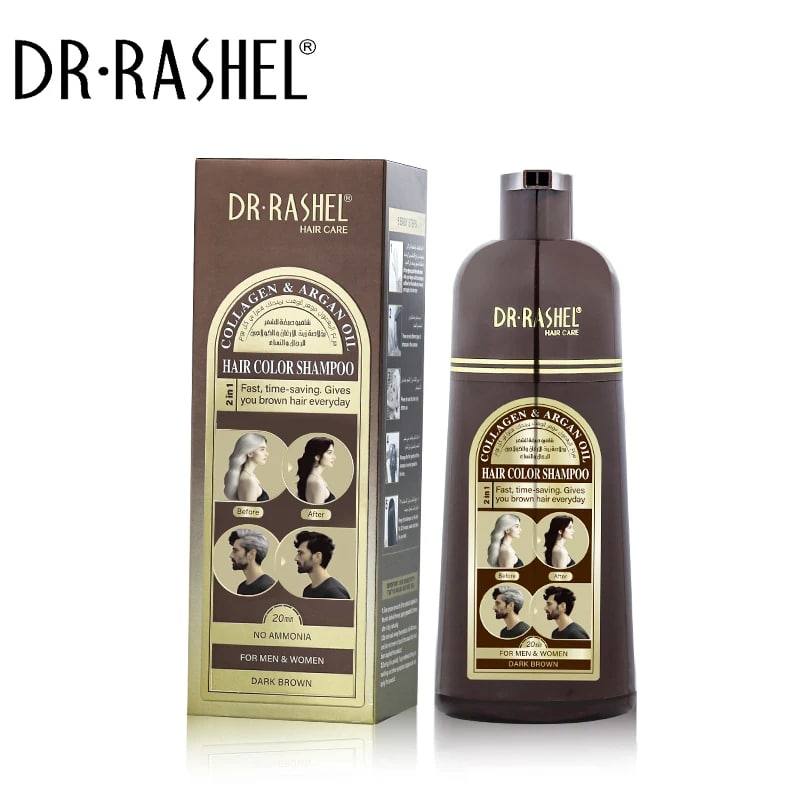 شامپو رنگ مو دکتر راشل رنگ قهوه ای کلاژن و روغن آرگان  ۴۰۰ میل DR.RASHEL COLLAGEN & ARGAN OIL HAIR COLOR SHAMPOO Dark Brown