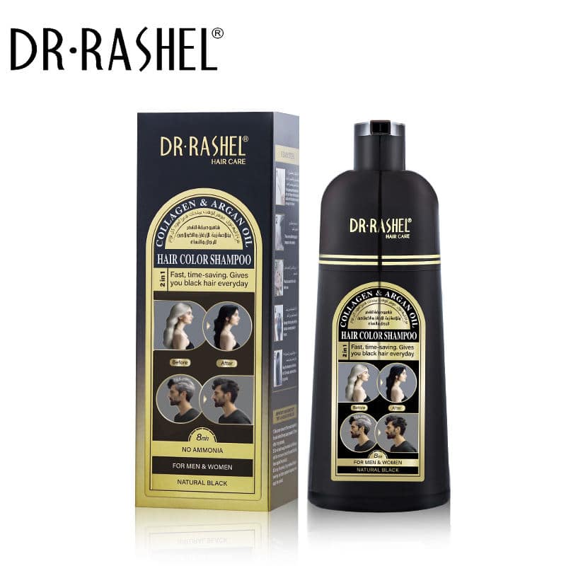 شامپو رنگ مو دکتر راشل رنگ مشکی طبیعی  ۴۰۰ میل DR.RASHEL COLLAGEN & ARGAN OIL HAIR COLOR SHAMPOO Natural Black