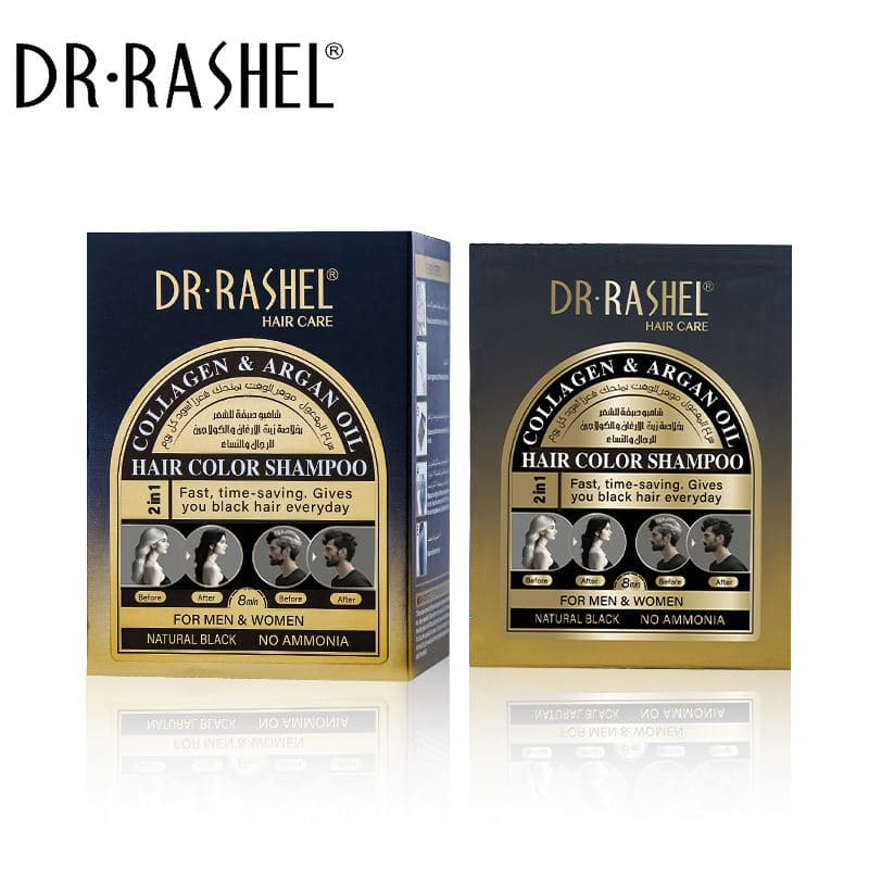 شامپو رنگ مو ساشه ای دکتر راشل رنگ مشکی کلاژن و روغن آرگان 25 میل DR.RASHEL COLLAGEN & ARGAN OIL HAIR COLOR SHAMPOO Natural Black