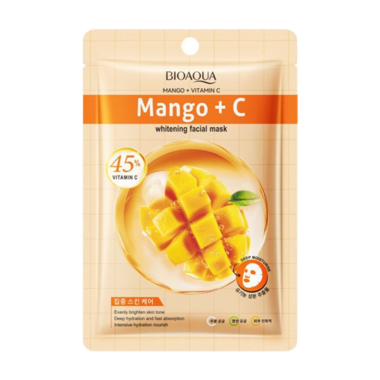 ماسک ورقه‌ ای انبه ویتامین سی بیوآکوا 25میل BIOAQUA MANGO +VITAMIN C Facial Mask