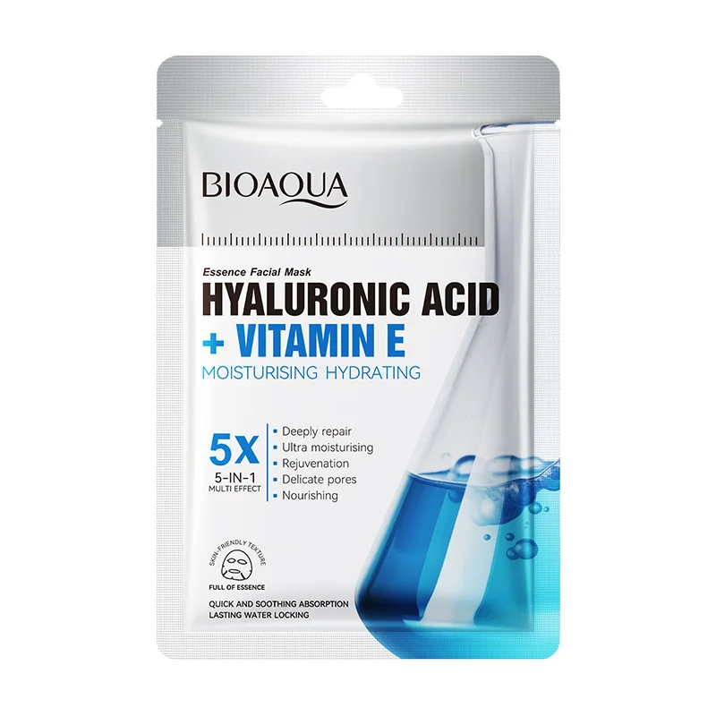 ماسک ورقه‌ای هیالورونیک اسید و ویتامین ای بیوآکوا 25میل BIOAQUA HYALURONIC ACID +VITAMIN E Facial Mask