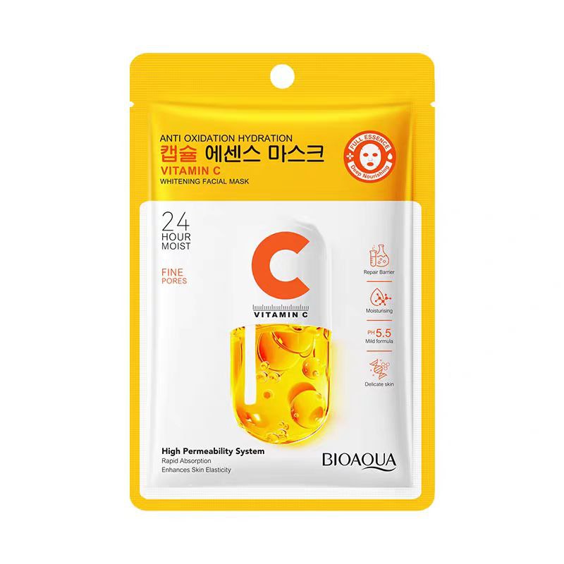 ماسک ورقه‌ای ویتامین سی ضد لک بیوآکوا 25میل BIOAQUA Vitamin C Whitening Facial Mask