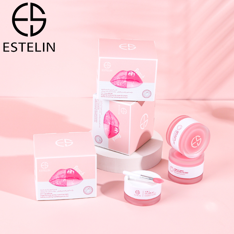 ست 3 در 1 مراقبت از لب هلو استلین 10 گرم ESTELIN 3 in 1 Lip Care Set peach Sugar Lip Scrub and Lip Balm