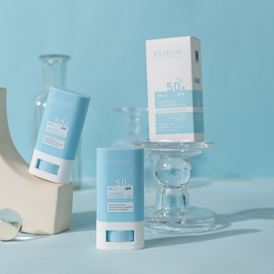 ضد آفتاب استیکی استلین با هیالورونیک اسید و سرامید حجم 20گرم Estelin Hyaluronic Acid Ceramide Sunscreen Stick ++SPF50 PA