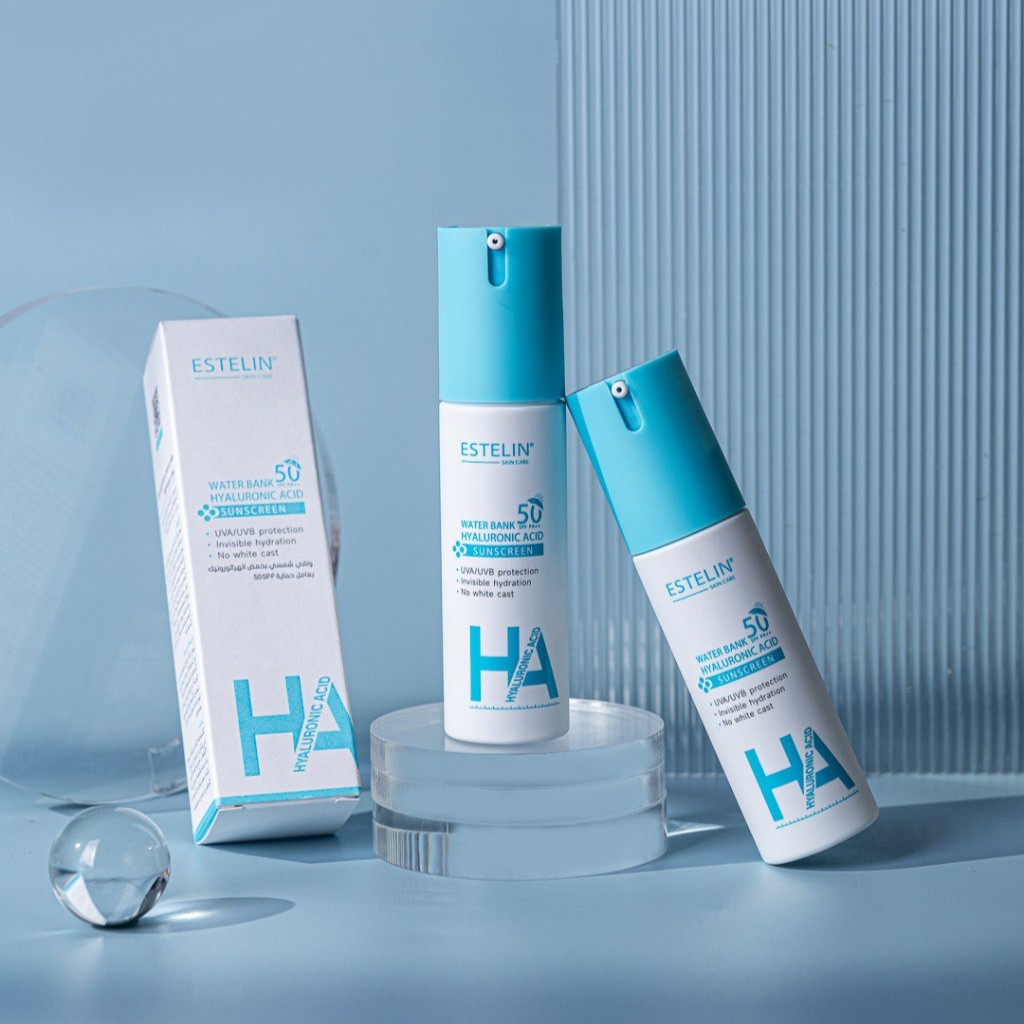ضدآفتاب آبرسان هیالورونیک اسید واتر بانک استلین حجم 60گرم Estelin Water Bank Hyaluronic Acid Sunscreen++SPF50 PA